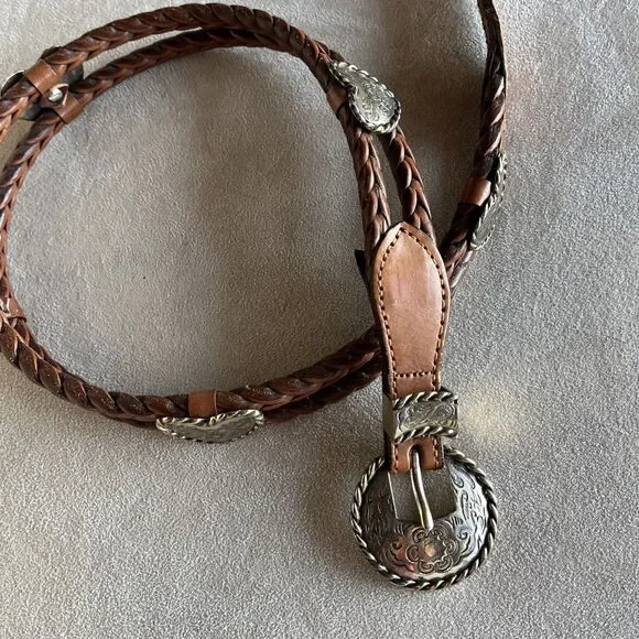 Brighton Double Braided Cowgirl Leather Belt Silver Heart Concho 71706 Size 30 - Picture 11 of 12